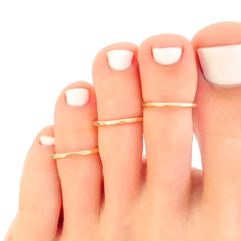 Anillo del dedo del pie de oro de Plata de Ley 925, anillos del dedo del pie chapados en oro de 14 quilates facetados lisos