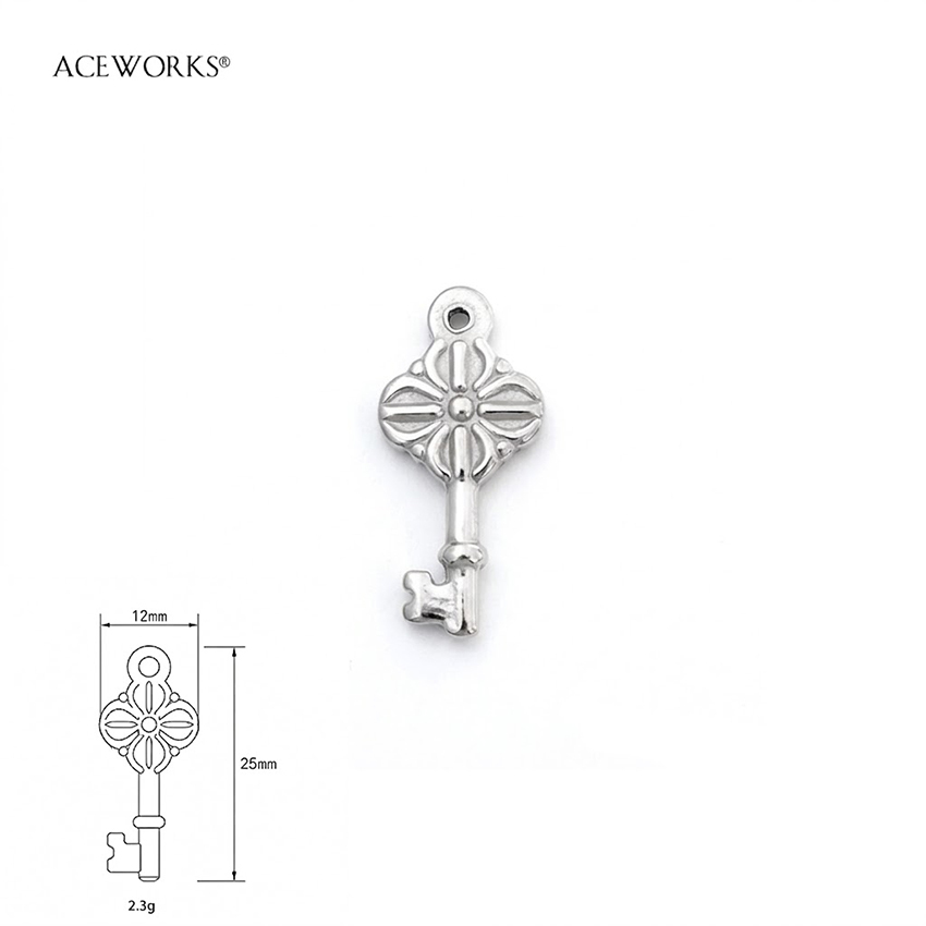 2 pièces breloque clé Quatrefoil argent