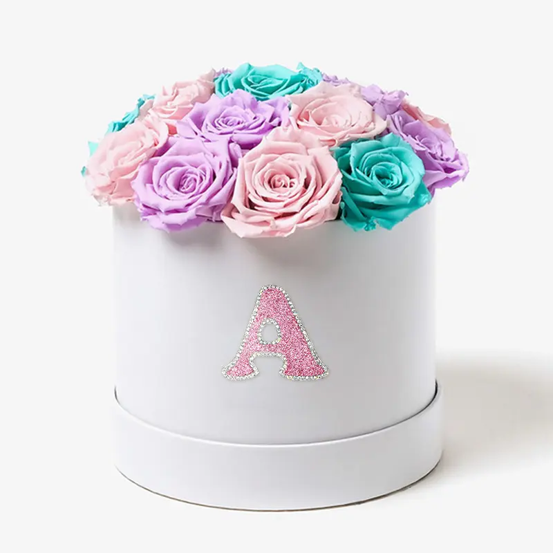 UO Special Valentinstag Geschenk rosa Rosen strauß in Geschenk box 26 Buchstaben Namen strahlend blau konservierte Blume Rose Box Luxus geschenk