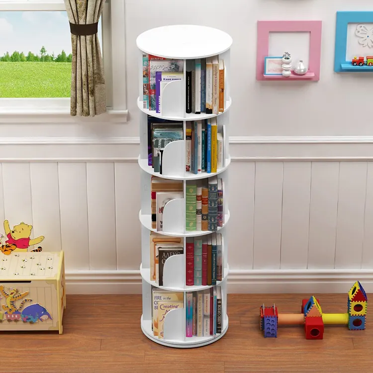 Bibliothèque blanche polyvalente pour enfants, étagère à livres rotative à 360 degrés pour chambres d'enfants