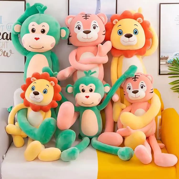 Wholesale Cartoon Jungle Animal Soft Hanging Long Legs Monkey Tiger Lion Plush Pillow