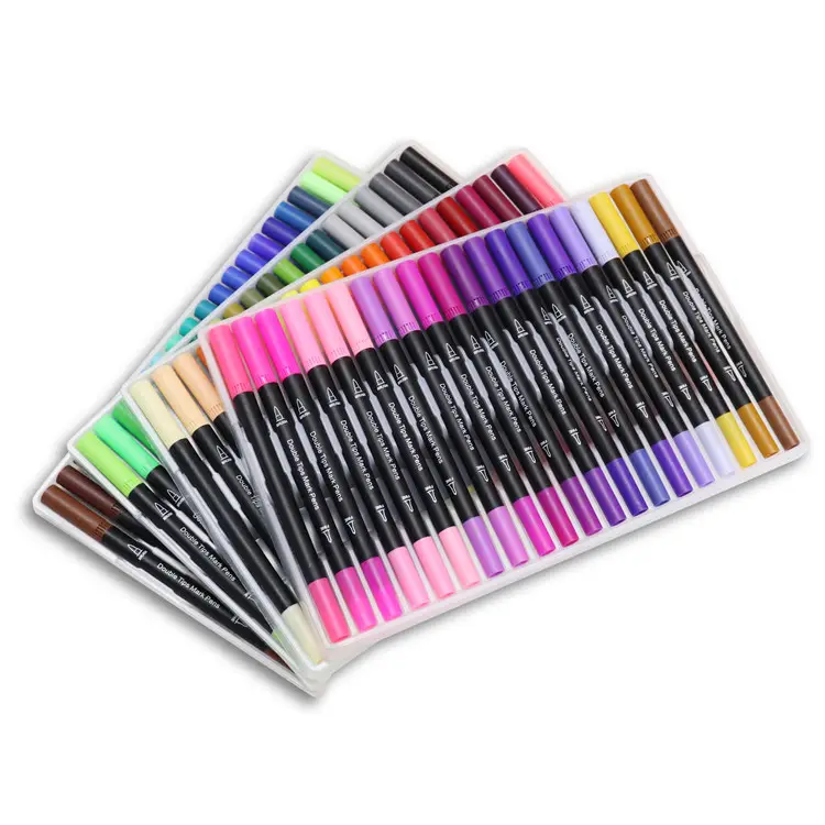 Customized Logo 80 Color Drawing Dual Tip Art Marker Watercolor Brush Pen Set