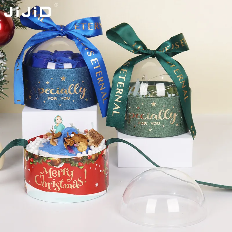 JiJiD 2023 Valentines Day Gift Box Luxury Wedding Souvenir Round Cardboard Gift Packaging Box With Acrylic Lid