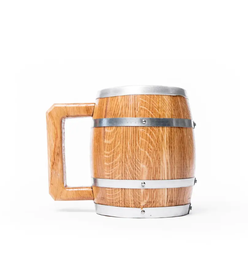 แก้วเบียร์ทำจากไม้พร้อมถ้วยสแตนเลสแก้วเบียร์ทรงถังไม้แบบกำหนดเอง