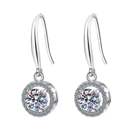 Hot prezzo di vendita di 2 carati di diamanti bianco rotondo moissanite vvs1 moissanite orecchini per le ragazze ganci per le orecchie degli orecchini