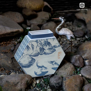 Custom Light Blue Porcelain Hexagonal Vase with <strong>Koi</strong> Fish Design-Modern <strong>Ceramic</strong> Tabletop Decor for Stylish Homes - Product Image 6