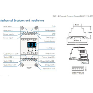 D4C 4-Kanal DMX512 RDM 12 Decoder 12-48VDC Konstant stroms teuerung PWM DMX Dimmer 350-1200mA für RGB/RGBW Strip Light - Product Image 4