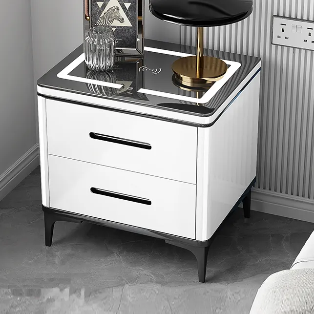 Новый стиль, модный умный прикроватный столик, роскошная белая тумбочка, мебель для спальни, деревянный прикроватный столик со светодиодом