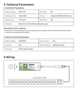 WS2812 WS2811 WS2812BLEDコントローラーSP668EBTアプリIR20Keysリモートコントロール内蔵SPIRGB BTLEDコントローラー5V-24V - Product Image 1