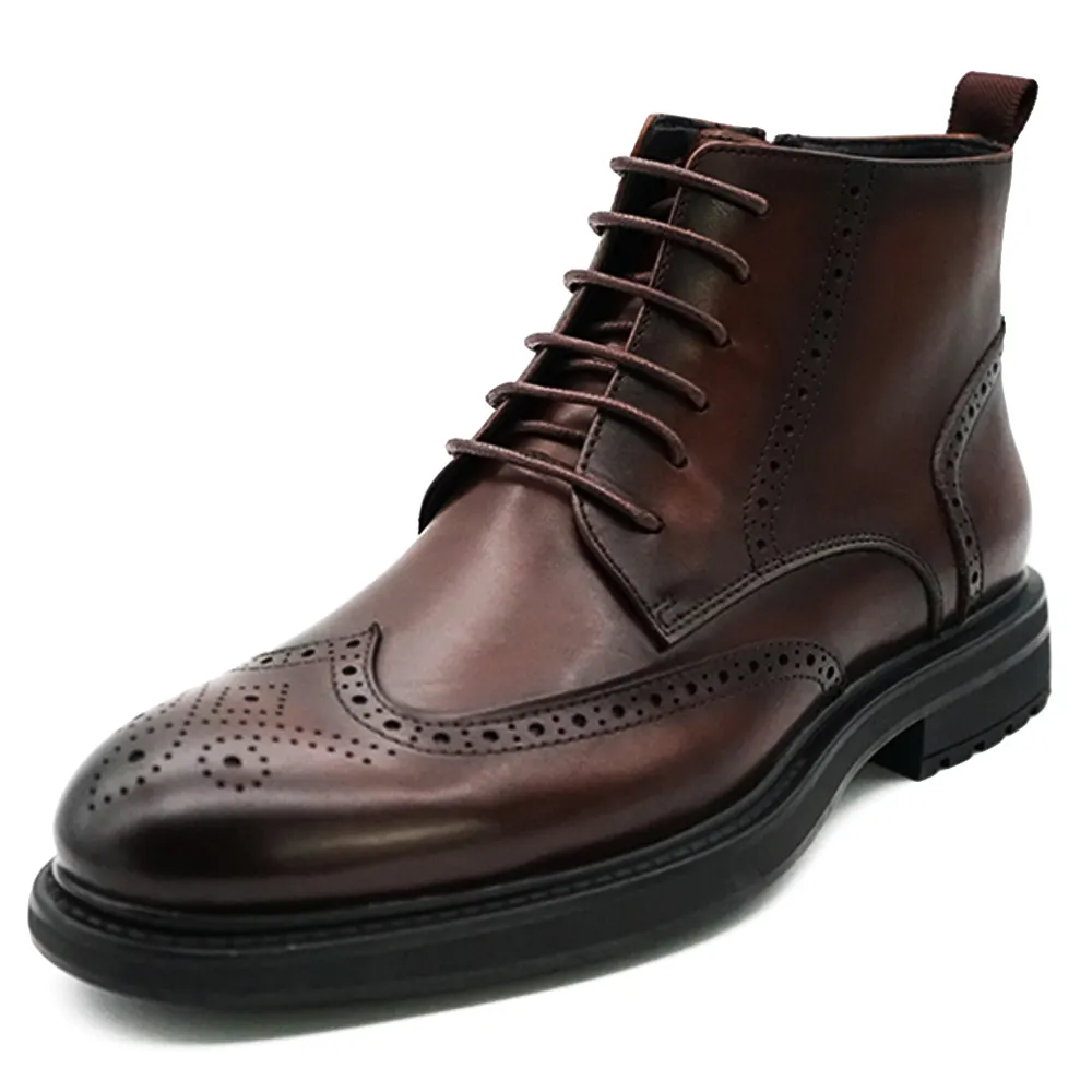 Botas de couro legítimo masculinas, botas de trabalho para homens 6 polegadas de couro