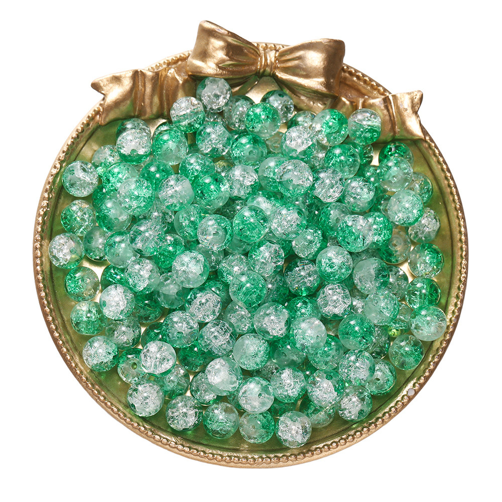 Perles de verre craquelé bicolores - vert et blanc