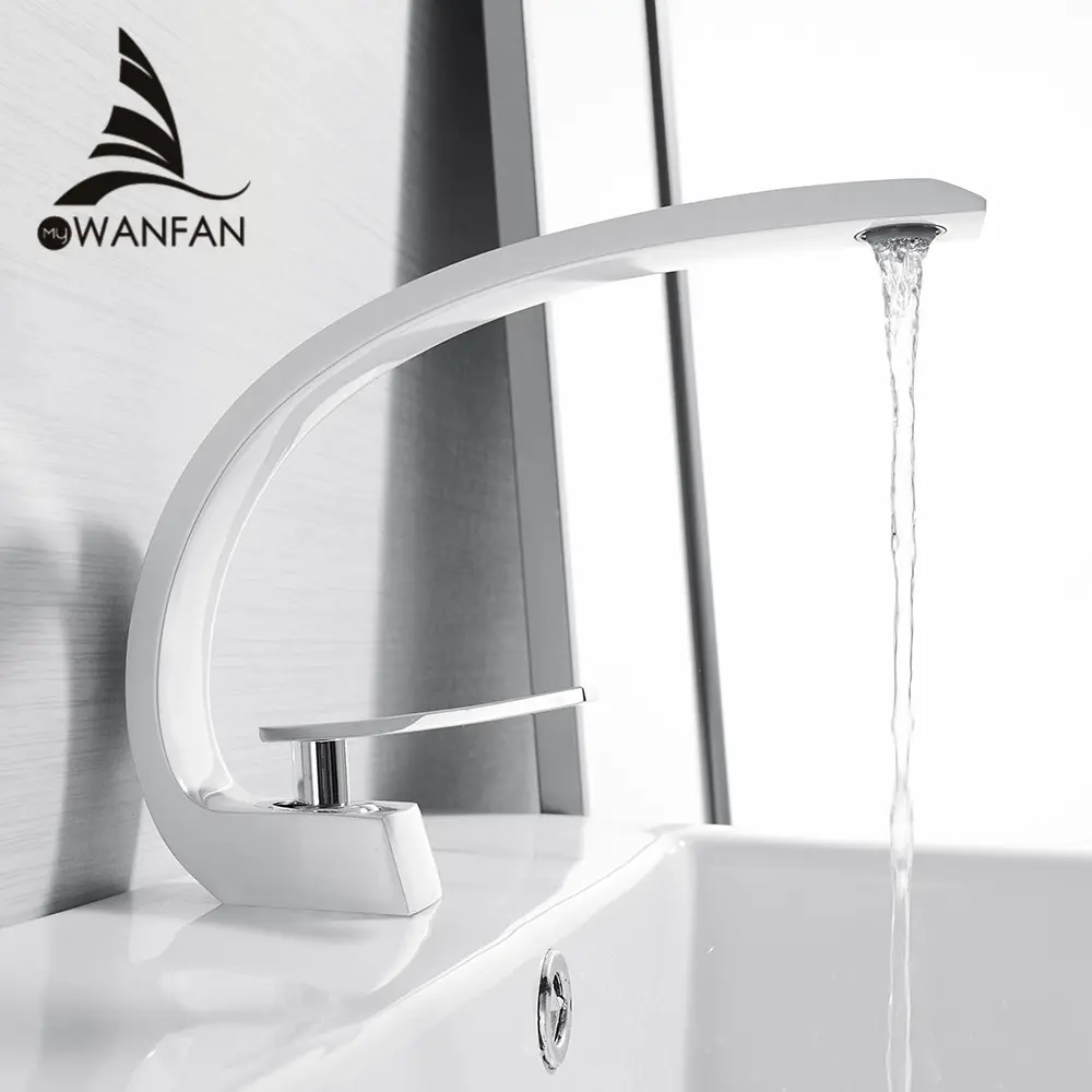 WANFANシングルホール洗面器シンクミキサー16990WL真ちゅう製温水および冷水ミキサータップホワイト、クローム洗面器蛇口付き