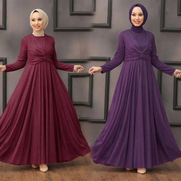 Türk Abaya Eid Mubarak parti lüks yıldız iplik Crossover tasarım düz mehtap iplik uzun kollu Maxi akşam müslüman elbise