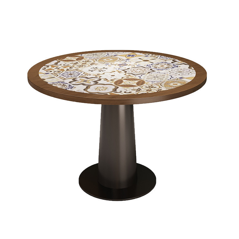 Table ronde en bois massif avec plateau en carreaux de céramique-120120 cm
