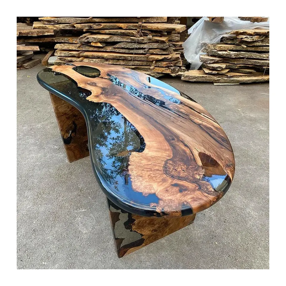 Designer d'art exquis artisanat bois massif moderne bord vivant table à manger résine époxy rivière table maison décor meubles