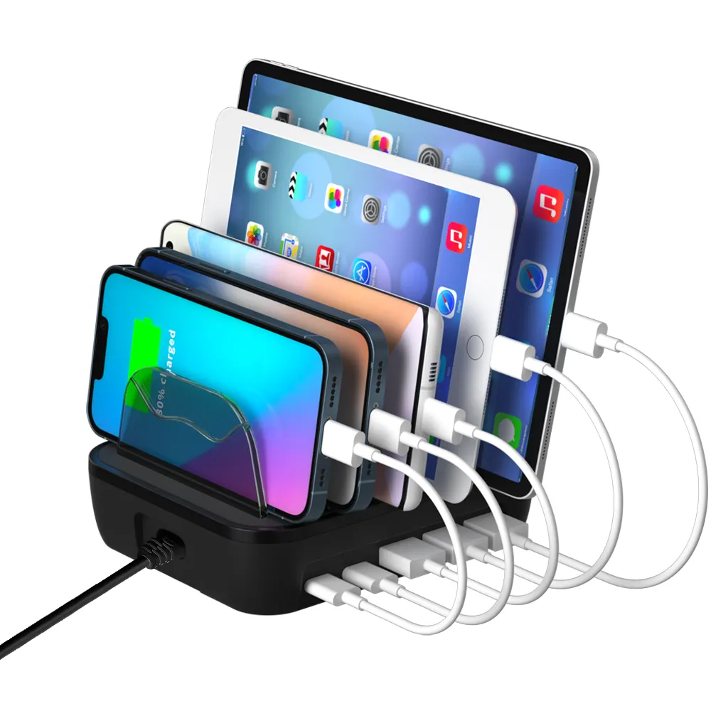 다중 장치용 충전 스테이션 휴대폰 및 태블릿/전자 제품용 5 개의 짧은 USB 케이블이있는 5 개의 포트