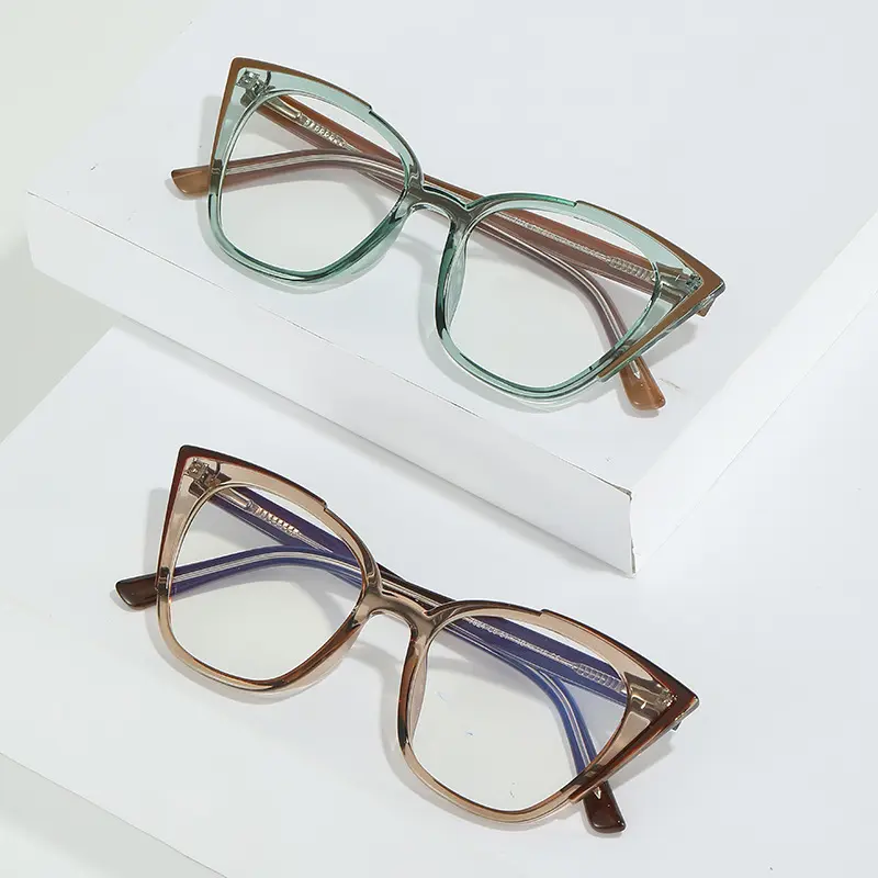 Customized 2023 New Anti Blue Light Fashion Flat Mirror Cat Eyes European And American Myopic Eyes Frame Women's Glasses