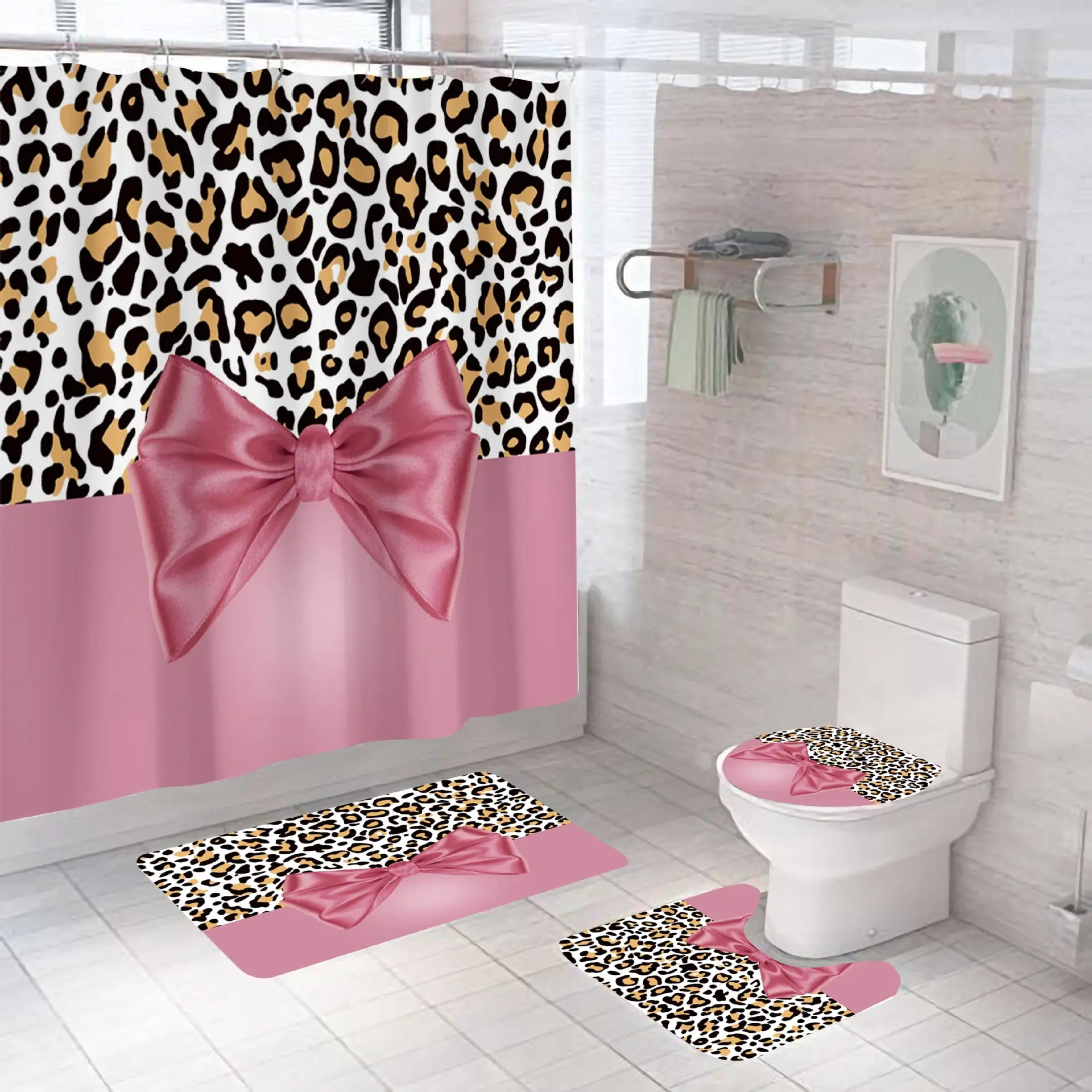 Cortina para banheiro, decoração com estampa de leopardo, 72 "x 72", à prova d' água