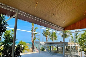 Plastik ve <span class=keywords><strong>hdpe</strong></span>'den yapılmış otel çatı dekor için yüksek kaliteli özel yapay bambu dokuma tavan