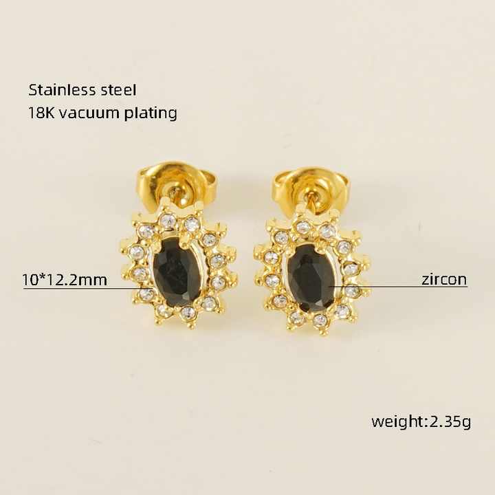 18K Gold Plated Stainless Steel Stud Earrings Heart Square Round Stud Earring for Women Cubic Zirconia Birthstone