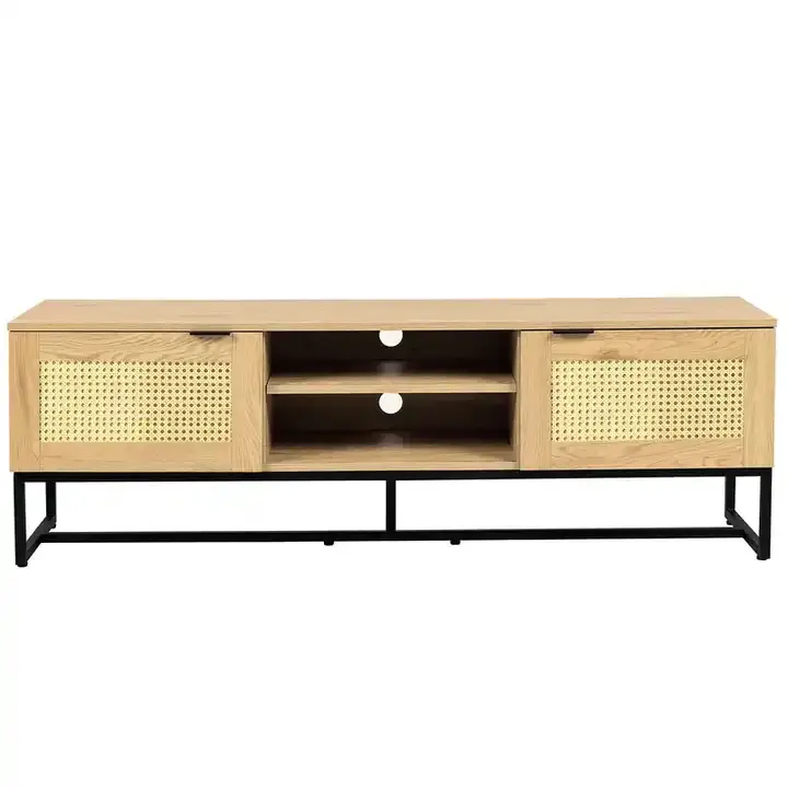 Fengmu, gran oferta, soporte de TV de ratán, mueble de TV con patas de hierro, muebles de sala de estar, Unidad de TV moderna