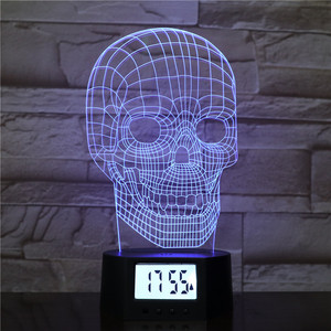 <strong>Skull</strong> Designs 3d Led Colorful Hplogram Night Light Time Clock Base <strong>Lamp</strong> with Remote - Product Image 1