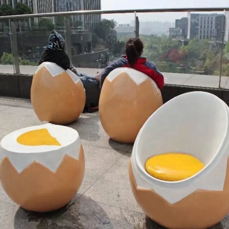 Hand Made Fiberglass Sculpture Outdoor Theme Park Hand Made Outdoor Furniture Egg Shape Chairs And Egg Table