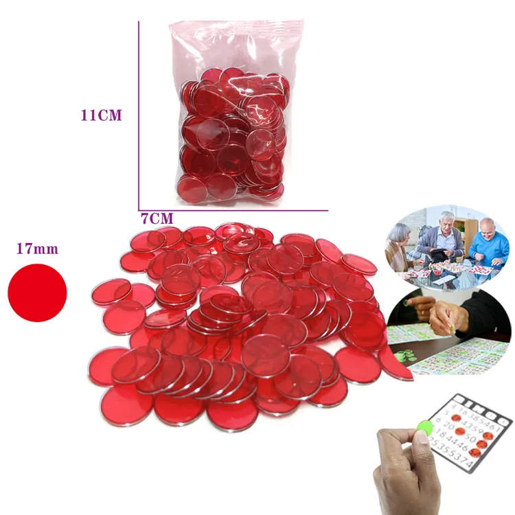 Hot Selling Bingo Accessoires 100 Stks/zak Plastic Kleurrijke Ronde Bingo Stukken 17Mm Transparante Magnetische Bingo Chip