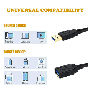Siyah USB 2.0 uzatma kablosu A - M/F 28/24AWG 6ft USB 2.0 uzatma kablosu-6ft USB erkek dişi kablo - Product Image 5