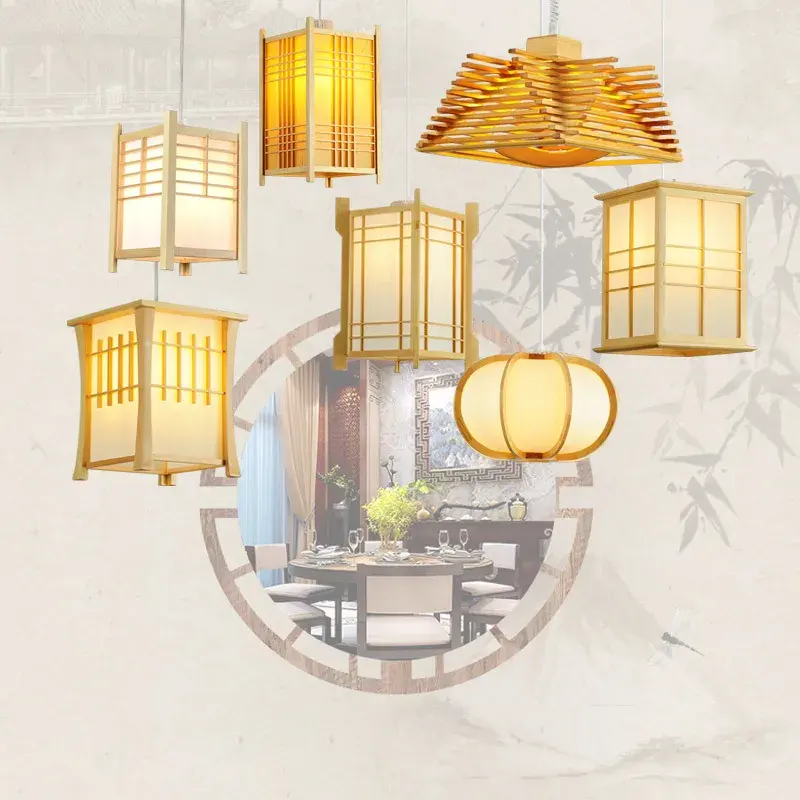 Phong cách Nhật Bản đèn chùm lẩu cửa hàng gỗ rắn nghệ thuật phòng ăn Đèn Sáng Tạo Bắc Âu log chim lồng đèn chùm phong cách Hàn Quốc DIS