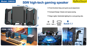 2.1通道50W HiFi音频系统RGB光游戏电脑扬声器，带低音炮和强低音木质和塑料材料 - Product Image 6