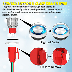 19mm Waterproof Metal LED <strong>Push</strong> <strong>Button</strong> <strong>Switch</strong> 4Pin Latching ON/OFF for Car Marine Lighting Featuring 1NO1NC <strong>Switch</strong> Combination - Product Image 4