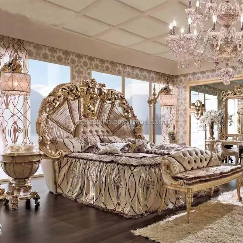 OE-FASHION De Luxe lit King-size Classique style Baroque doré super Maison Salon Chambre Meubles Ensembles