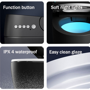 Modern Luxury Intelligent Sanitary Automatic Flap Ceramic Wc Toilet with <strong>Bidet</strong> Foot Touch Flush Black Matte Smart Toilet - Product Image 4