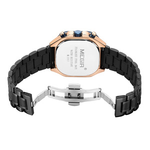 Promozionale Megir quadrato Multi funzionale con Design a doppia pressione fibbia a farfalla nero orologio al quarzo da uomo alla moda esempio - Product Image 5