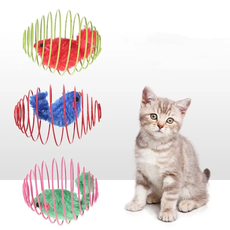 Bolas de resorte para gatos, bolas rodantes estirables, bobinas juguetonas coloridas, juguete para ratas enjauladas para jaula de gatitos, ratón, juguetes para gatos Slinky