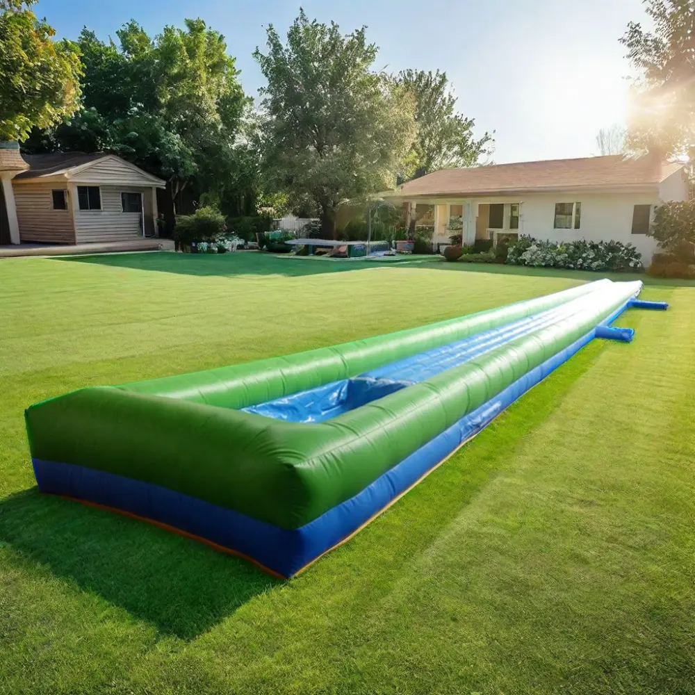 Water game inflatable one lane slip n slide city slide with soft mat water slide with pool for event