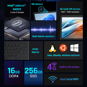 Venta al por mayor Oem 14,1 Inch Wins Linux Os 16Gb Lpddr4 Notebook Computer Pc 4G Network Netbook Laptop con ranura para tarjeta SIM 4G Lte