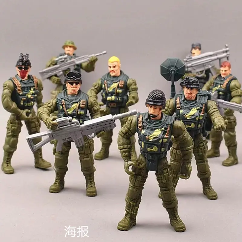 Modelo de soldado militar de 9 cm, modelos del ejército con soldados móviles articulados, juguete, 8 Uds.