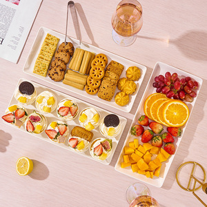 陶瓷3层矩形餐架，带瓷盘层托盘，带可折叠坚固架金白盘 - Product Image 6