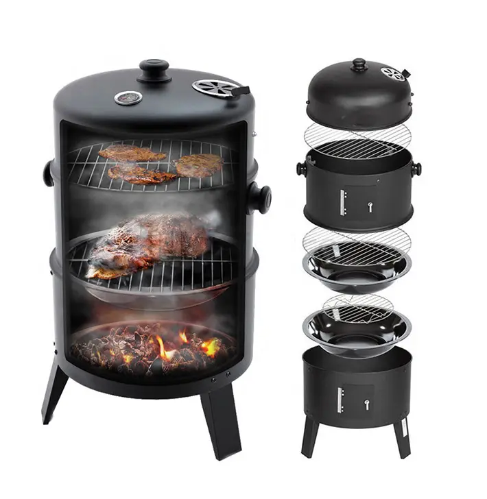 Barbecue à charbon de bois, 3 en 1, pour Camping, gril à 3 niveaux, tour verticale