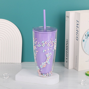 High <strong>Value</strong> Double-Layer Macaron Foam Drinkware Large Capacity Creative Water Cup Suction <strong>Tube</strong> for Travel Trade Individual Use - Product Image 3