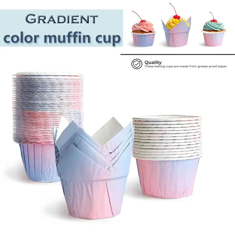 100 pezzi tulipano cottura per Cupcake in carta tazza da Dessert Festival colore sfumato Muffin tazze porta involucro contenitore per torta SQ227