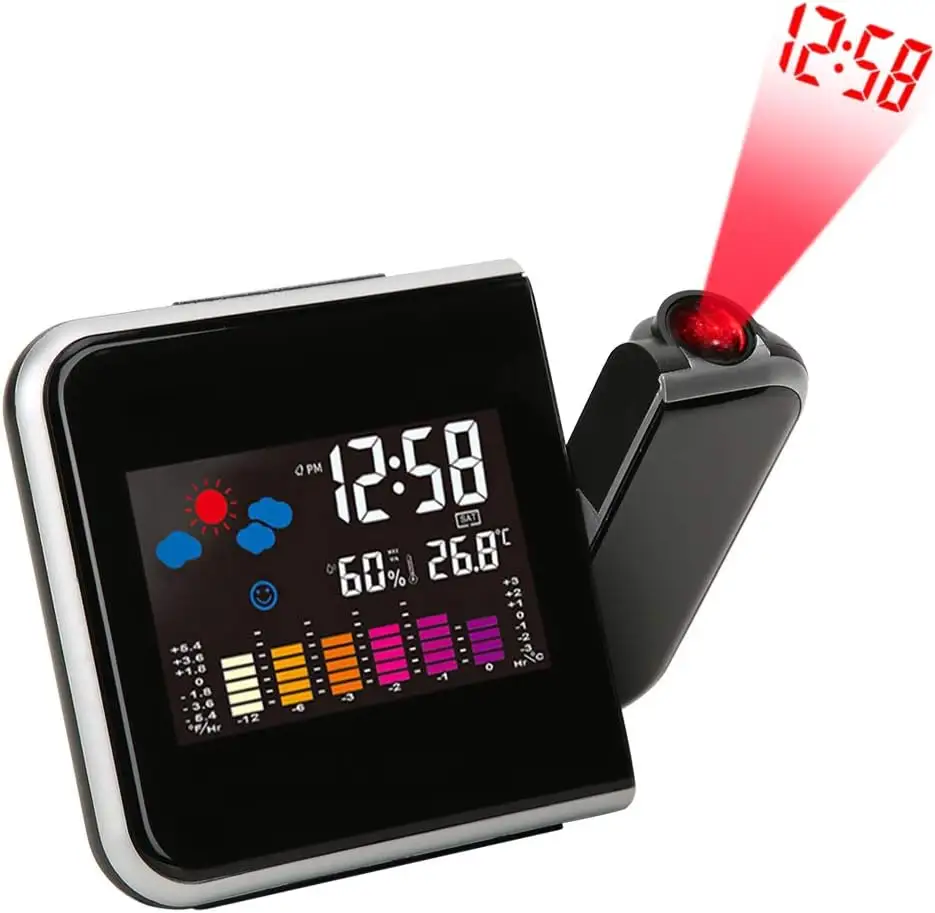 Jam Alarm Digital, arloji layar warna berputar kalender elektronik dengan proyeksi