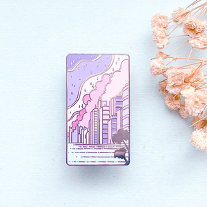 Thời Trang Tinh Tế Hình Chữ Nhật Hình Dạng Men Ve Áo Pins Tùy Chỉnh Cao Các Tòa Nhà Biển Để Bầu Trời Thành Phố Cứng Mềm Men Pin Màu Tím - Product Image 5