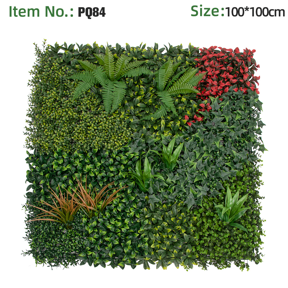 Tapis mural végétal vert avec ornement floral rouge vif