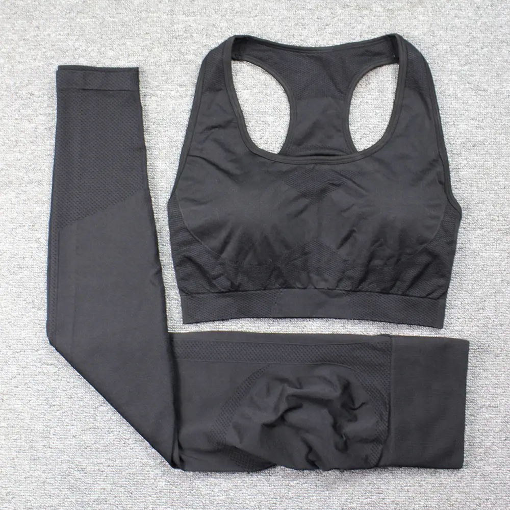 Set da Yoga senza cuciture da donna 2022 Set da allenamento abito da Yoga abiti da palestra completi Set da Yoga e reggiseno neri da donna