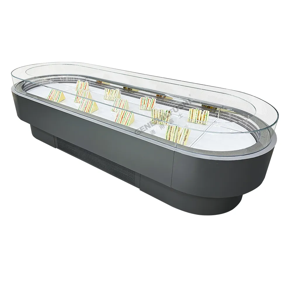 Plug in ship design middle open cooler case for bread and Bakery for Cake with Straight Glass