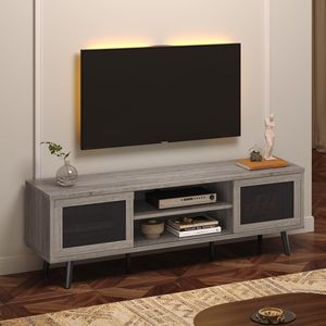 Simia 75 inç TV standı 63-Inch medya konsolu sürgülü kapılar gri Rattan eğlence merkezi oturma odası yatak odası çiftlik TV