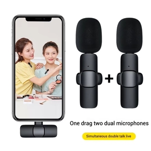 Phát sóng ghi âm Condenser <span class=keywords><strong>Microphone</strong></span> không dây Mic cho iPhone Lavalier Clip-on Stereo tiếng ồn hủy bỏ ve áo điện thoại di động K9 - Product Image 2